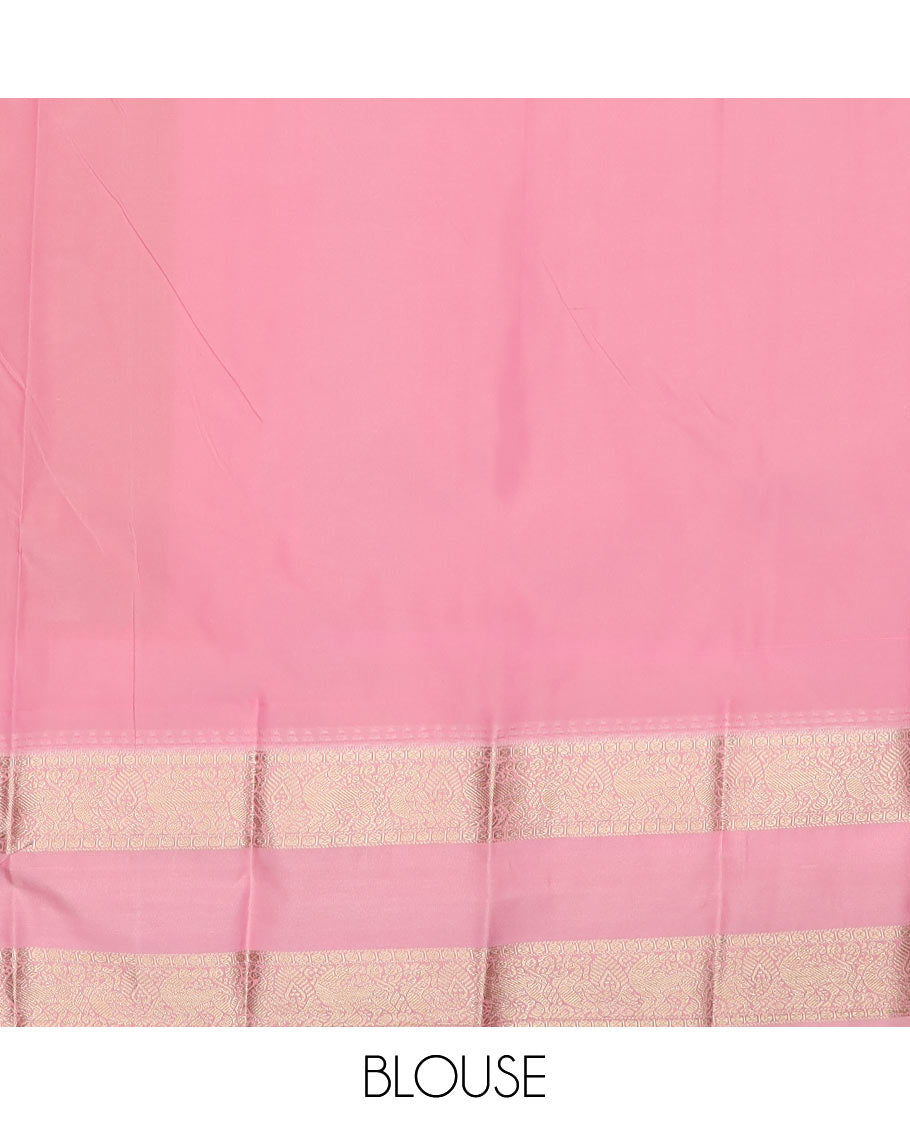 Orange zari buttas budget silk saree, contrast traditional zari design rettai pettu border, and jaal pallu