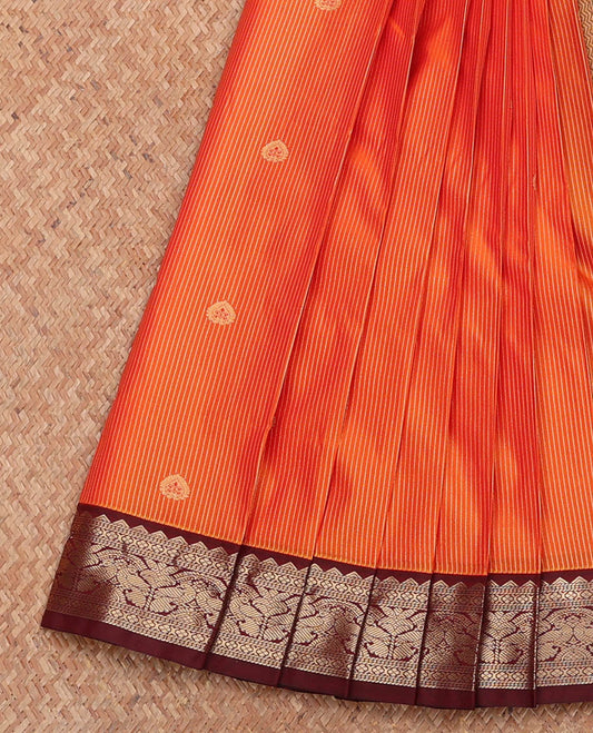 Orange Budget Silk Saree, Delicately Woven with Zari Buttas and Stripes, Complemented by a Contrast Traditional Zari Border, Grand Pallu, and a Contrast Blouse