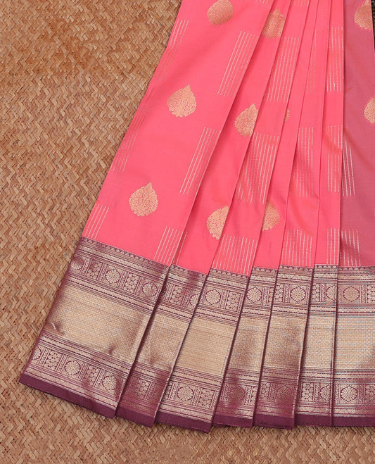 Pink Budget Silk Saree, Embellished with Zari Buttas All Over Its Body, Complemented by Captivating Contrast Border Steeped with Traditional Zari Designs, Grand Jaal Pallu, and Paired with a Contrast Blouse