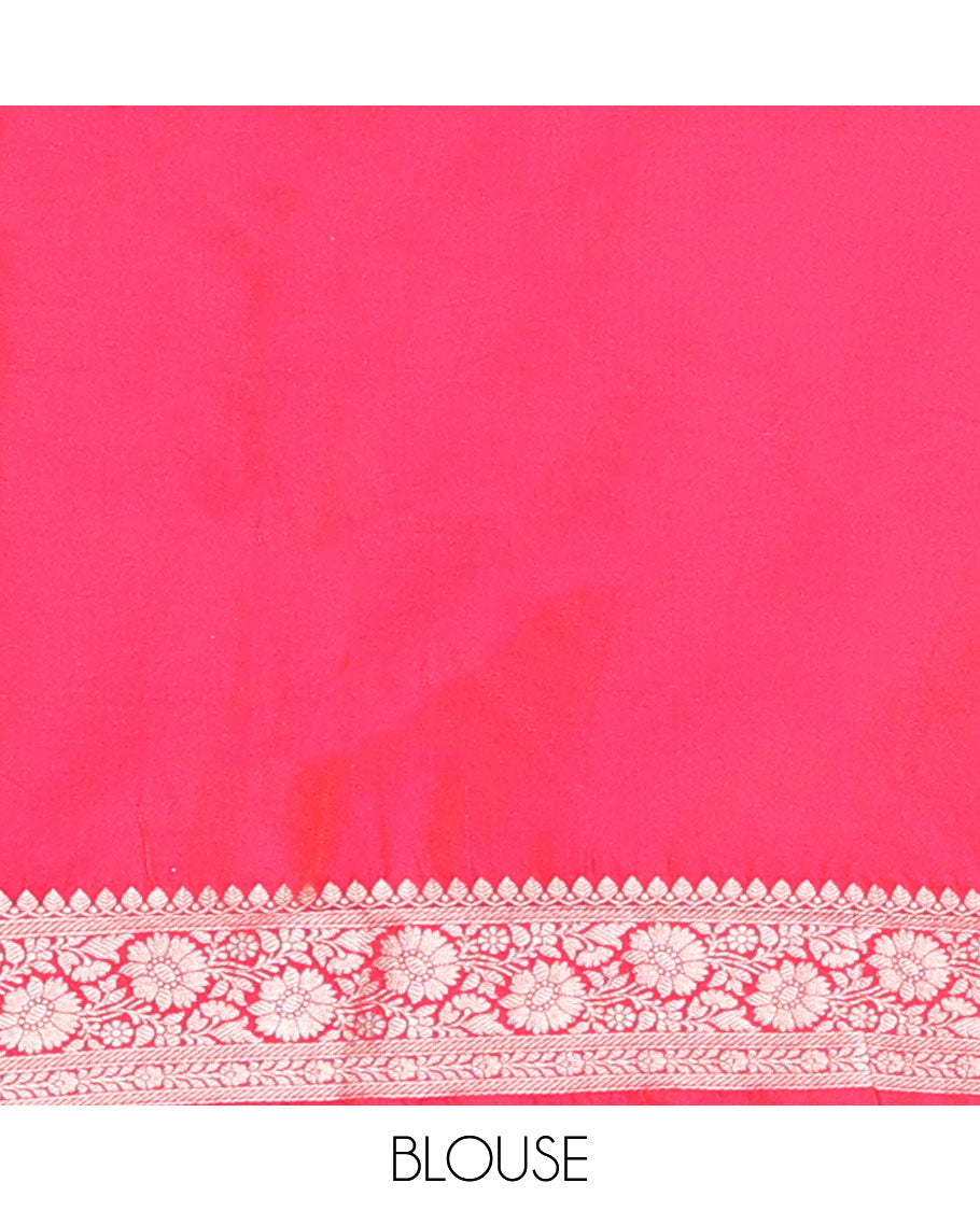Red floral jaal design semi banaras satin saree with self zari design border & floral design pallu