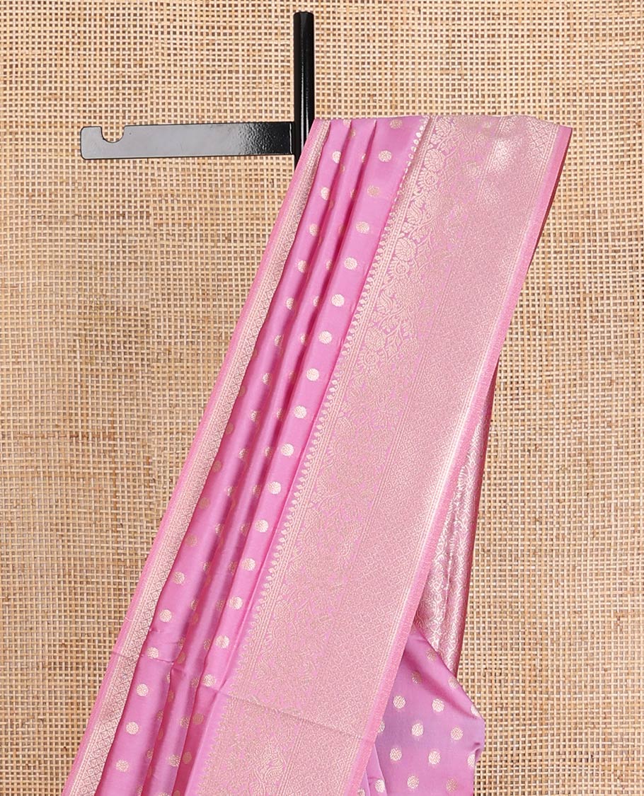 Pink zari buttas butter silk saree, traditional zari design border & zari floral design weave pallu