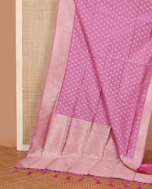 Pink zari buttas butter silk saree, traditional zari design border & zari floral design weave pallu