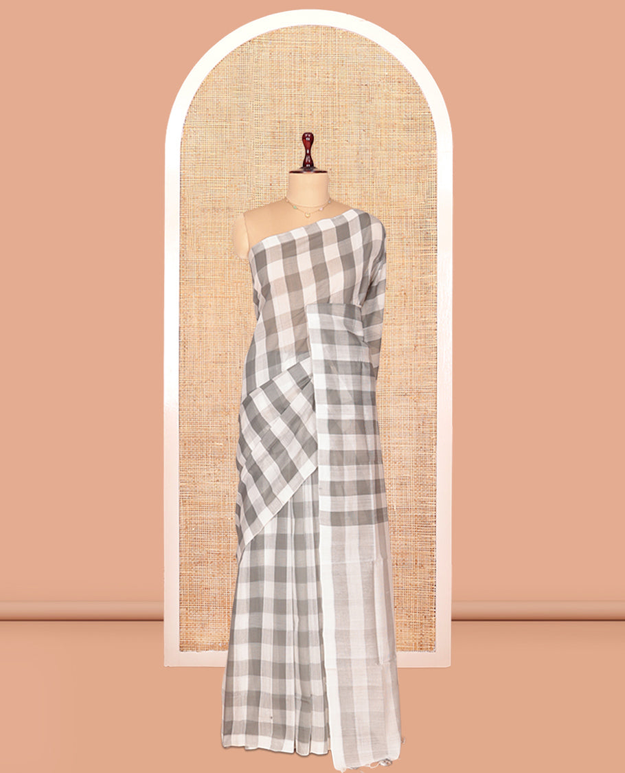 Borderless Grey-White Mangalagiri Cotton Saree