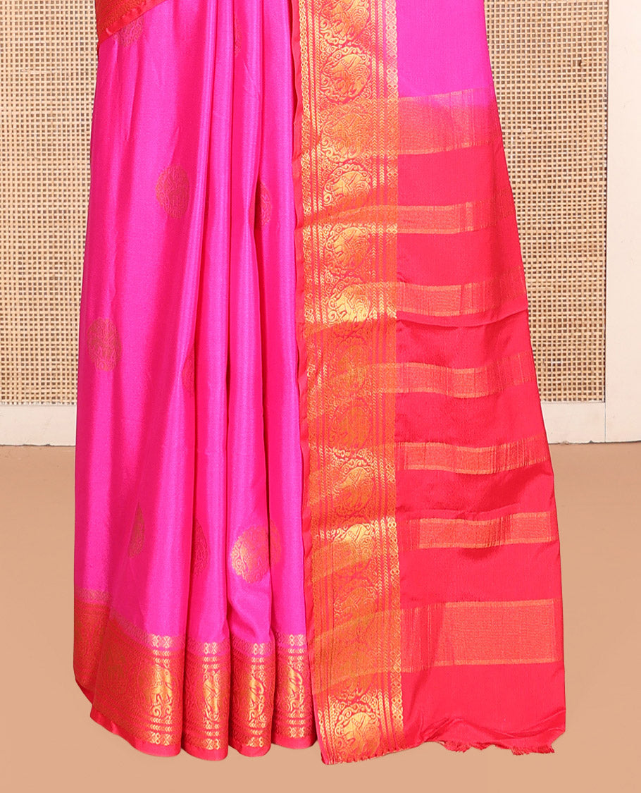 Rani Pink Elephant Buttas Fancy Mysore Silk Saree, Contrast Elephant Border, Contrast Blouse