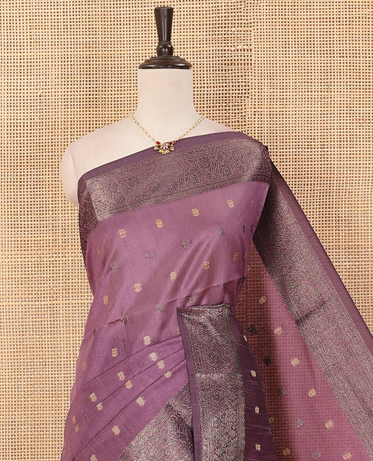 Purple buttas dupion saree, traditional border, and contrast pallu of sequins stripes