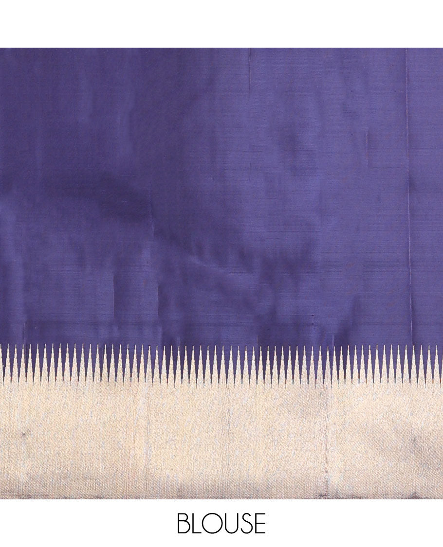 Blue thick zig-zag striped kancheepuram silksaree, getti zari border & zari-rich pallu of pillaiyar mokku & seeppu rekku
