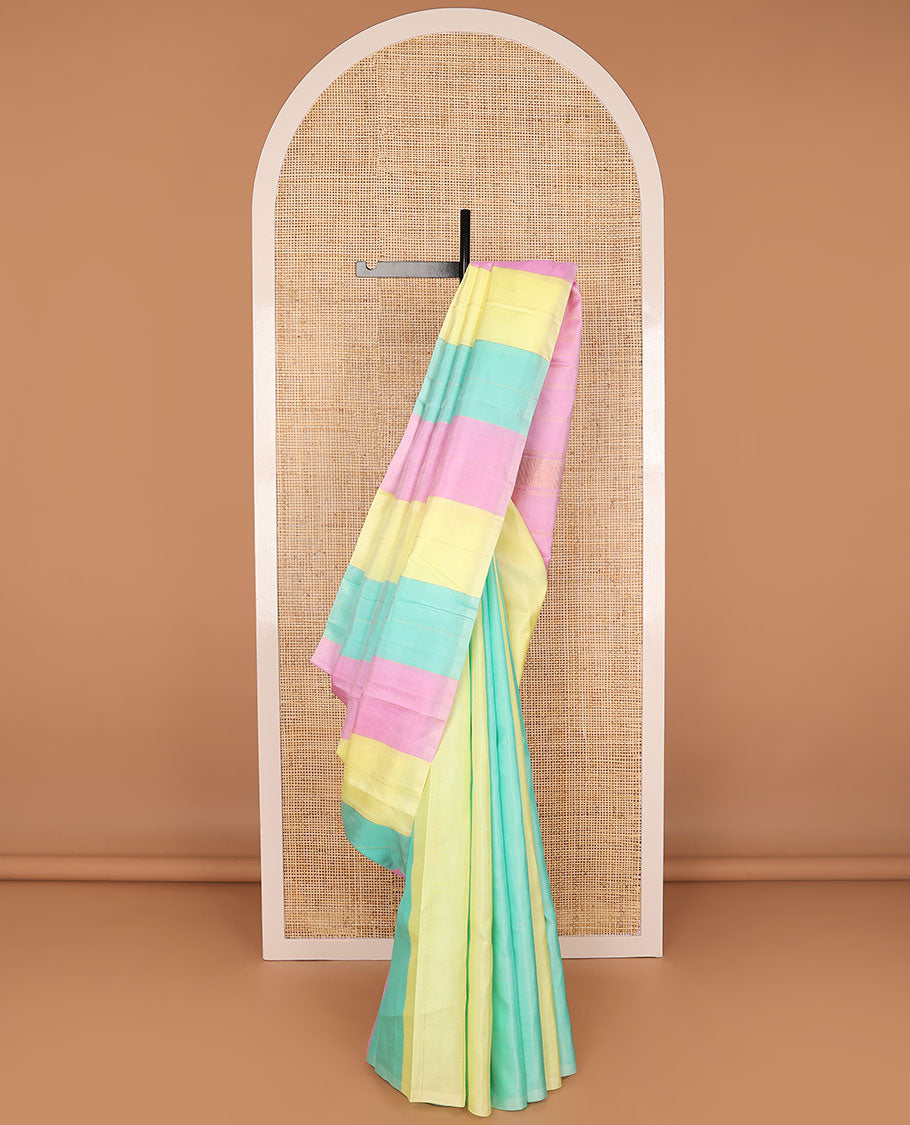 Borderless multi-color striped kancheepuram silk saree with pallu of stripes