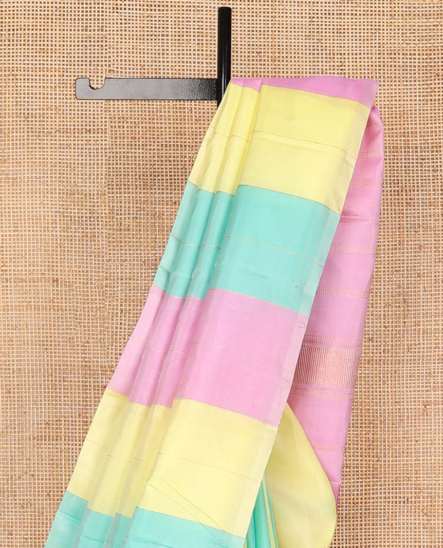 Borderless multi-color striped kancheepuram silk saree with pallu of stripes