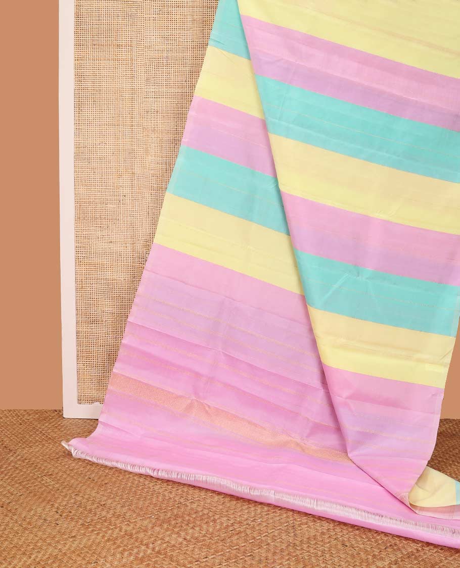 Borderless multi-color striped kancheepuram silk saree with pallu of stripes