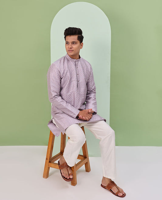 Light lavender sequins embroidered full-sleeved short kurta