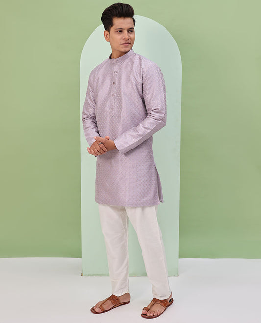 Light lavender sequins embroidered full-sleeved short kurta