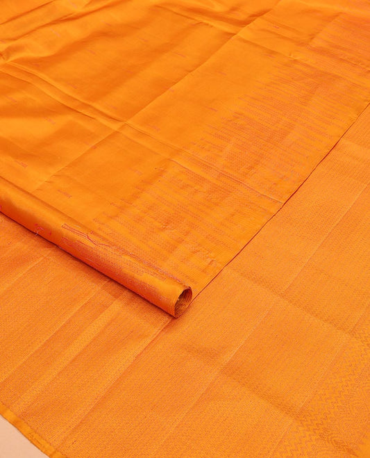 Orange Mayuri Soft Silk Saree Sparsely Sparkled with Buttas, Subtly Woven Border, Pallu of Geometric Patterns, and Paired with a Matching Blouse