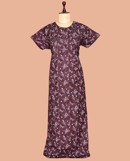 Maroon Cotton-Blended Nighty