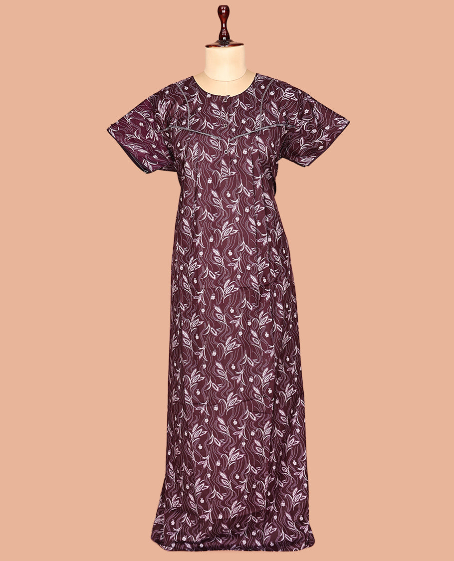 Maroon Cotton-Blended Nighty
