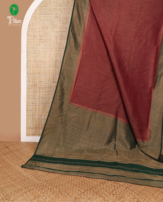 Purple with green zari weaving banaras softy saree with contrast traditional border & rich weaving pallu along with brocade blouse