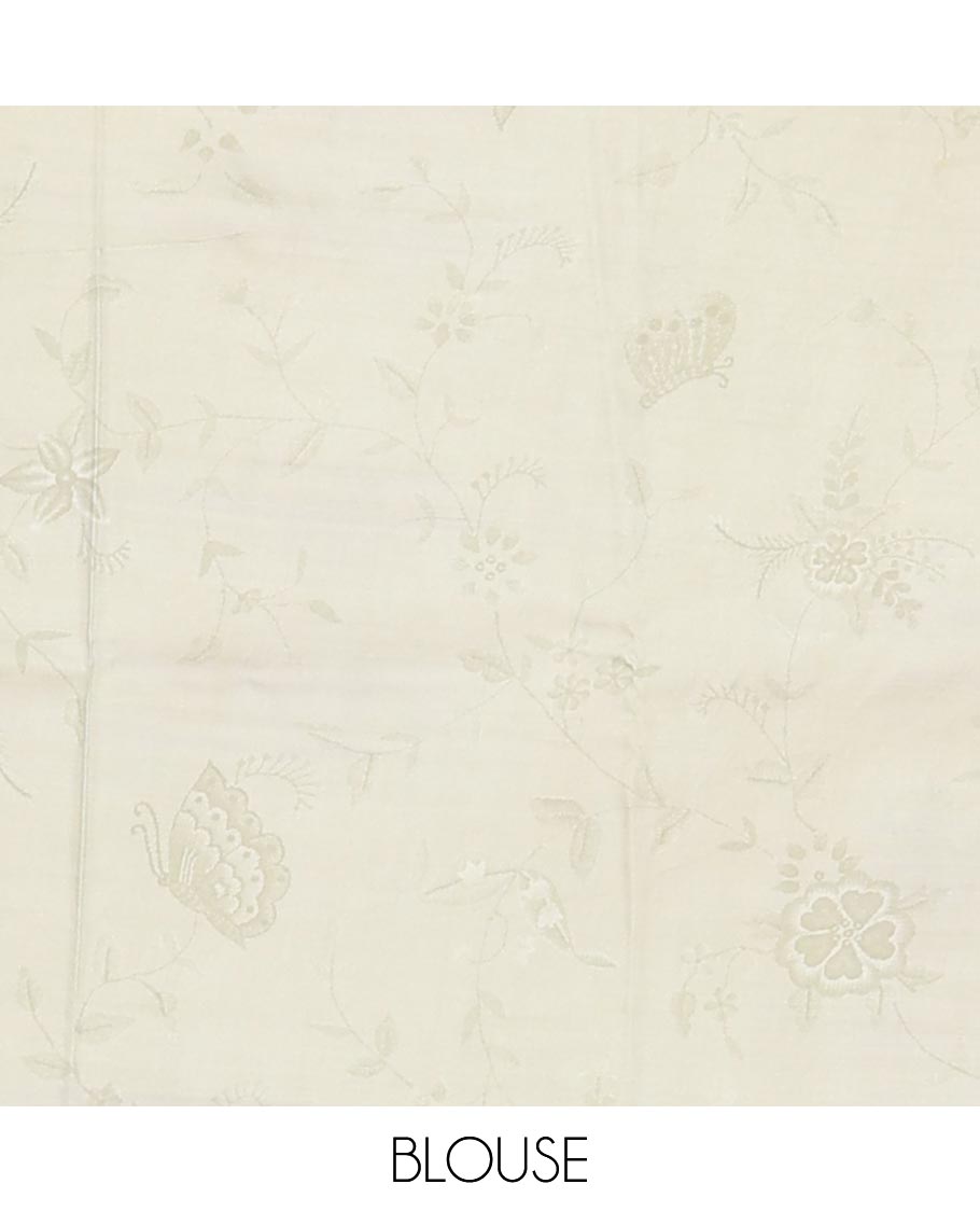 Pastel green floral vine & butterflies printed silk saree, self-border & pallu features the same floral vine & butterflies print