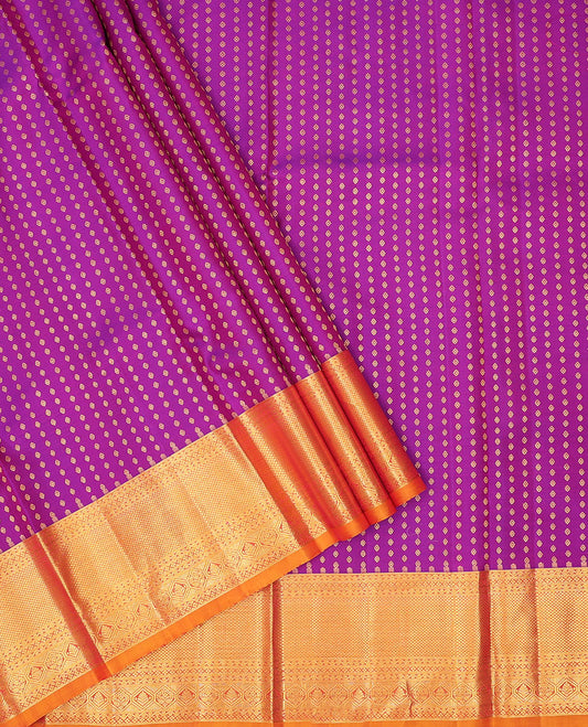 Pink zari buttas pure-silk half saree, contrast border & blouse of traditional designs, zari design dhavani