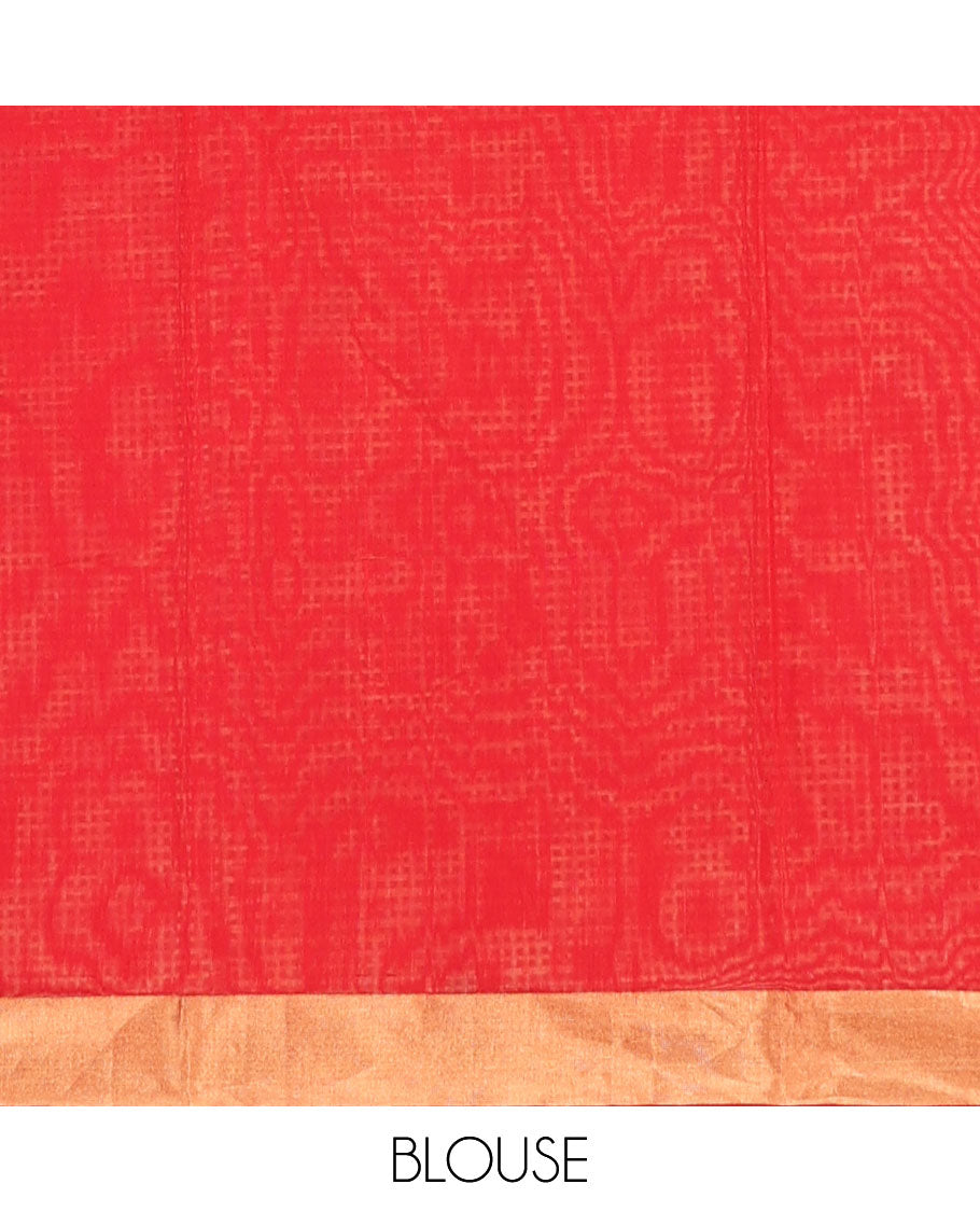 Mustard zari striped silk cotton saree, contrast bavanji border, and contrast pallu of floral creeper designs