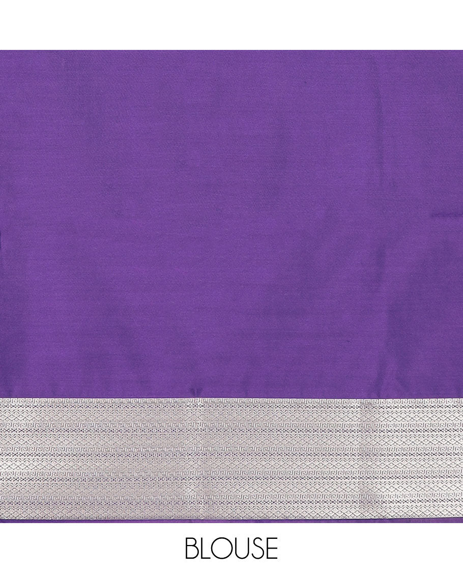 Brown striped and manga buttas soft silk saree, contrast traditional zari design border, and jaal pallu