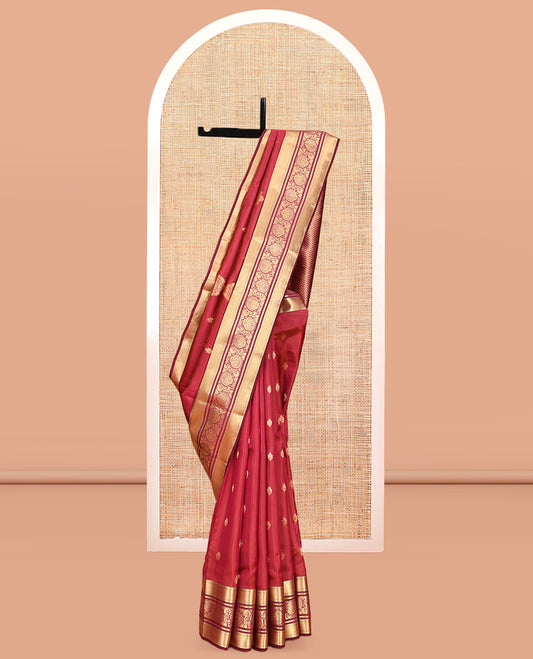 Red Vasundhara Lite Silk Mix Saree, Woven with Zari Buttas, a Contrast Border of Kodi Visiri Designs, Grand Vanki Pallu, and a Contrast Blouse