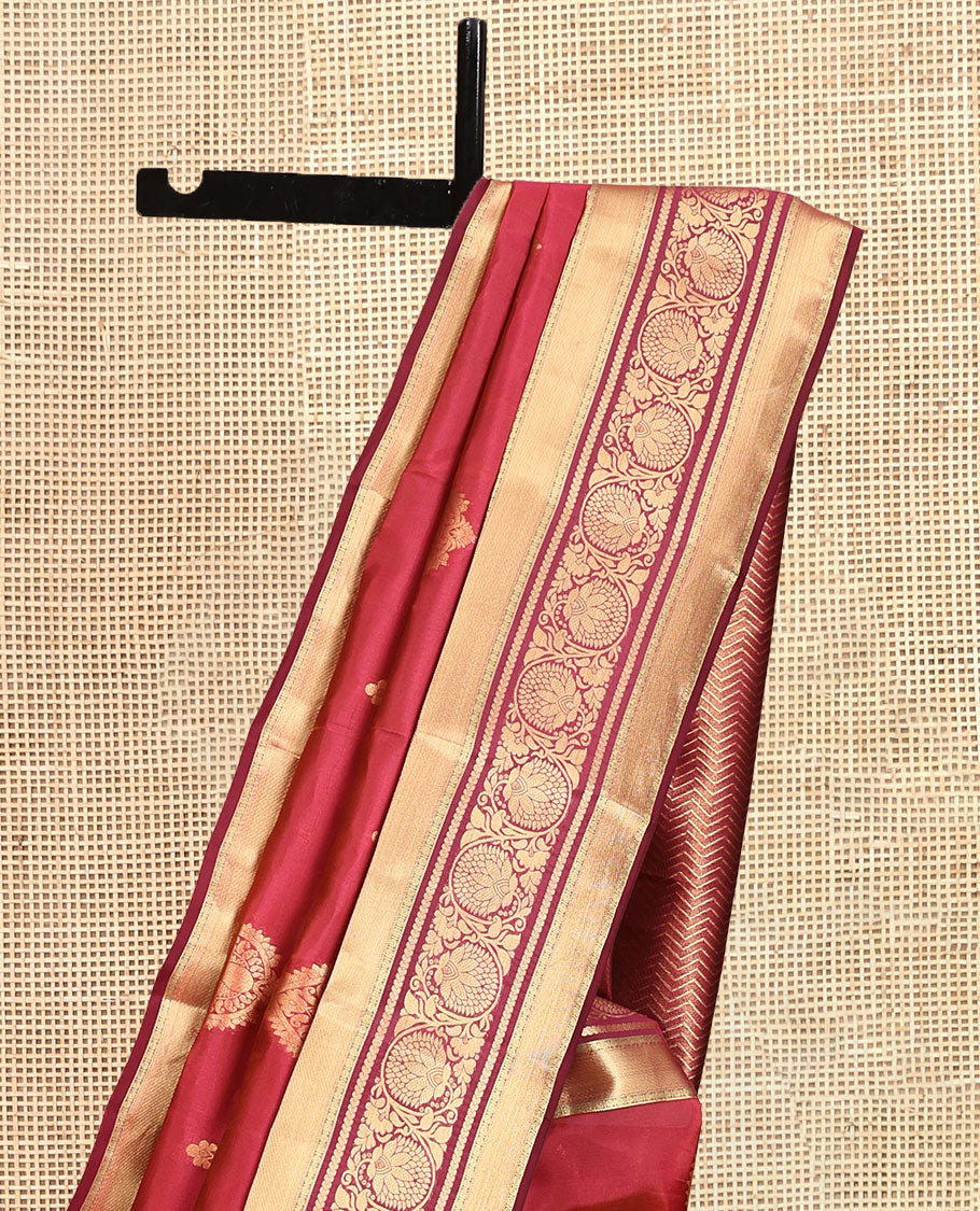 Red Vasundhara Lite Silk Mix Saree, Woven with Zari Buttas, a Contrast Border of Kodi Visiri Designs, Grand Vanki Pallu, and a Contrast Blouse