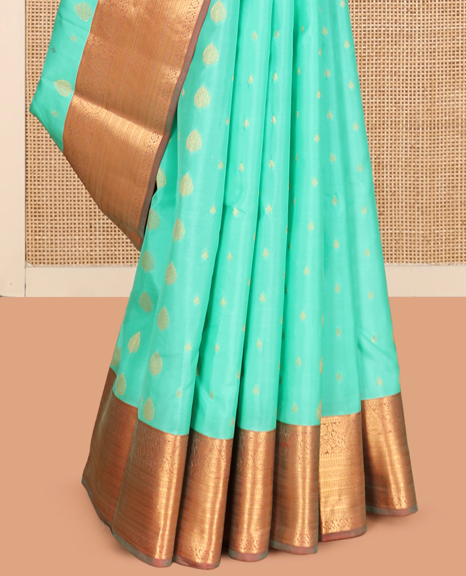 Blue Vasundhara Lite Silk Mix Saree, Embellished with Zari Buttas, a Contrast Traditional Zari Border, Grandly Decked Up Pallu, and a Contrast Blouse