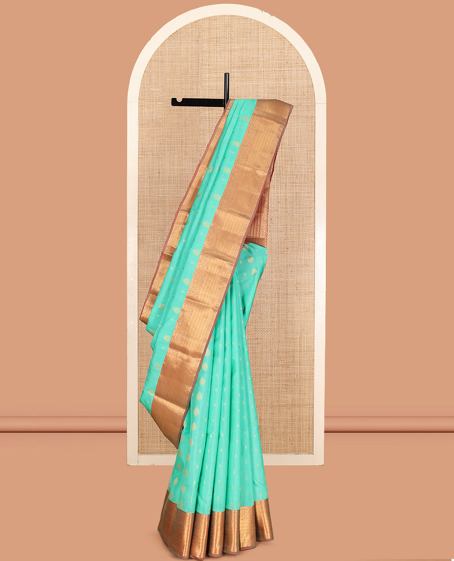 Blue Vasundhara Lite Silk Mix Saree, Embellished with Zari Buttas, a Contrast Traditional Zari Border, Grandly Decked Up Pallu, and a Contrast Blouse