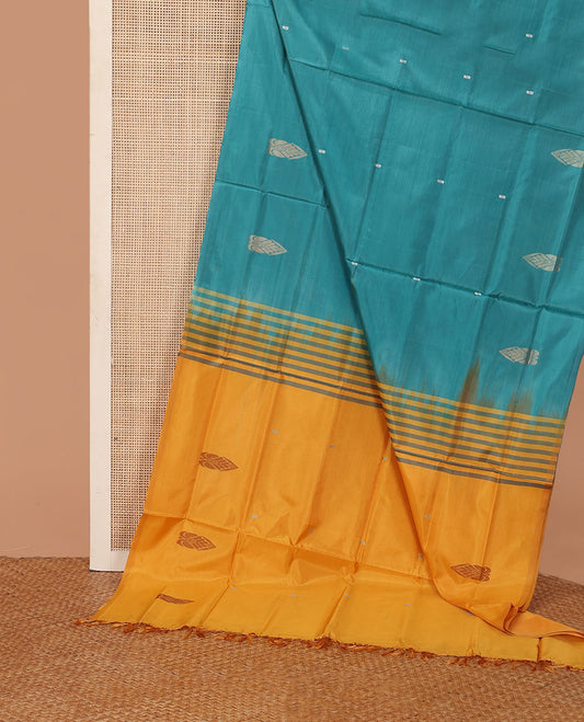 Borderless blue zari buttas banana pith saree, contrast pallu of buttas