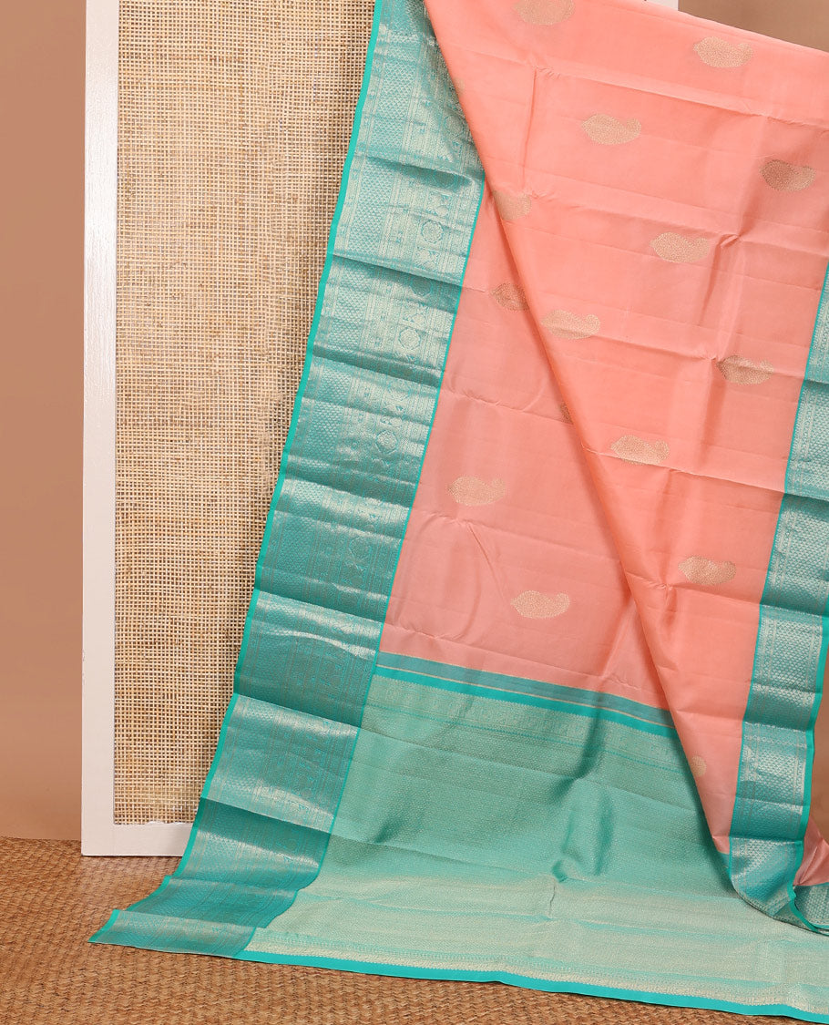 Pink manga zari buttas silksaree,contrast border of rettai neli,kathir,mayil kann,mayil & meen & ara maadam-style design pallu