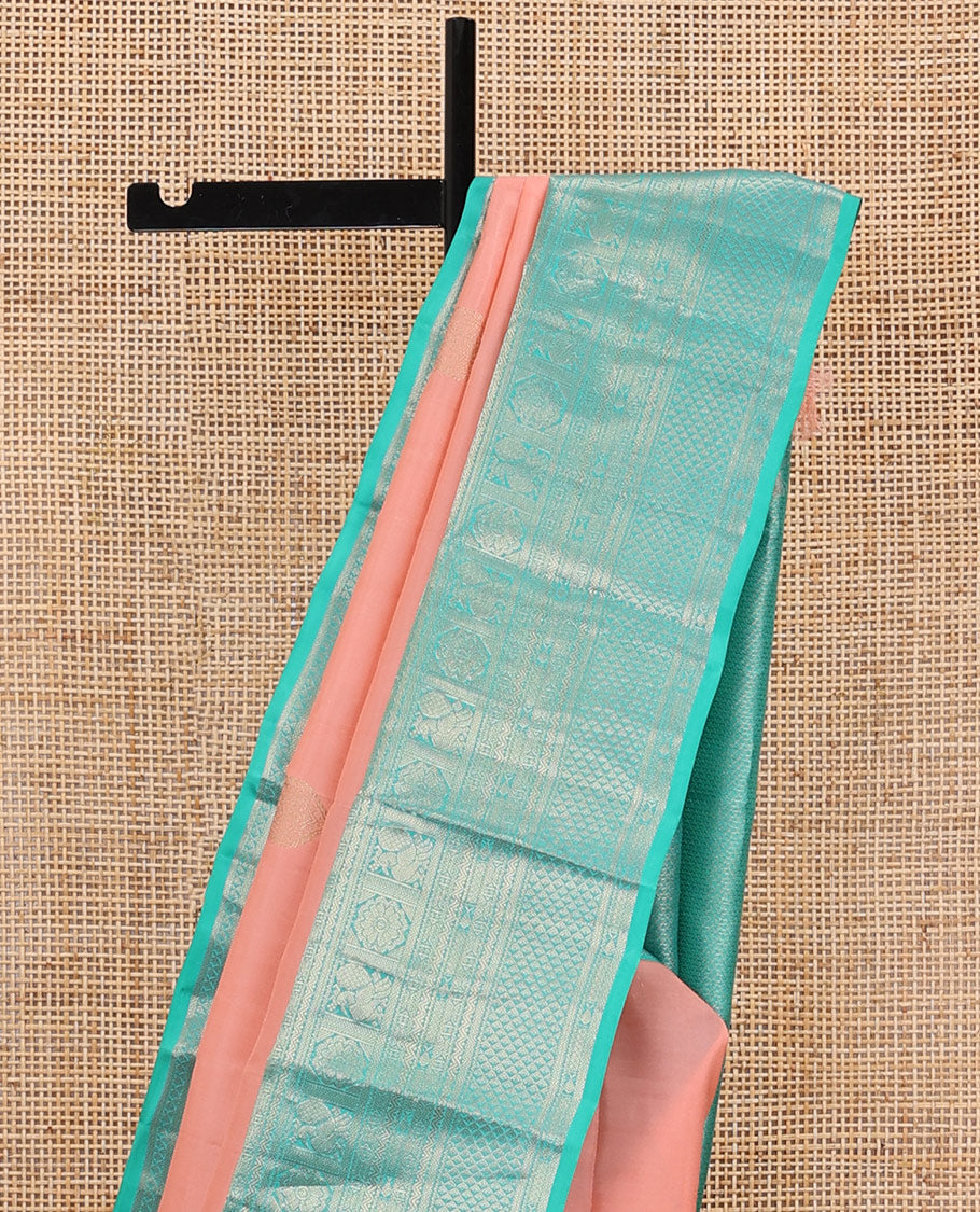 Pink manga zari buttas silksaree,contrast border of rettai neli,kathir,mayil kann,mayil & meen & ara maadam-style design pallu