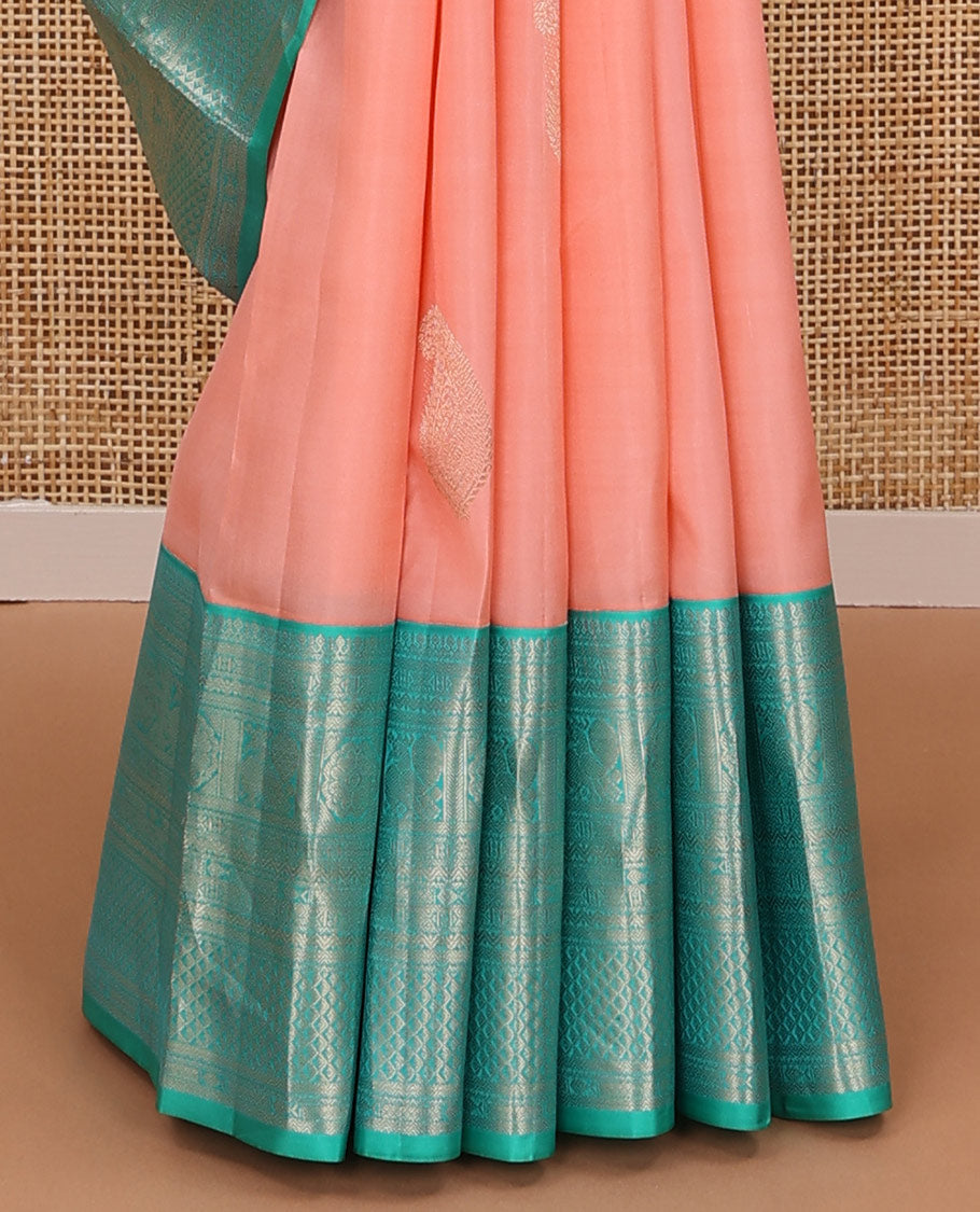 Pink manga zari buttas silksaree,contrast border of rettai neli,kathir,mayil kann,mayil & meen & ara maadam-style design pallu
