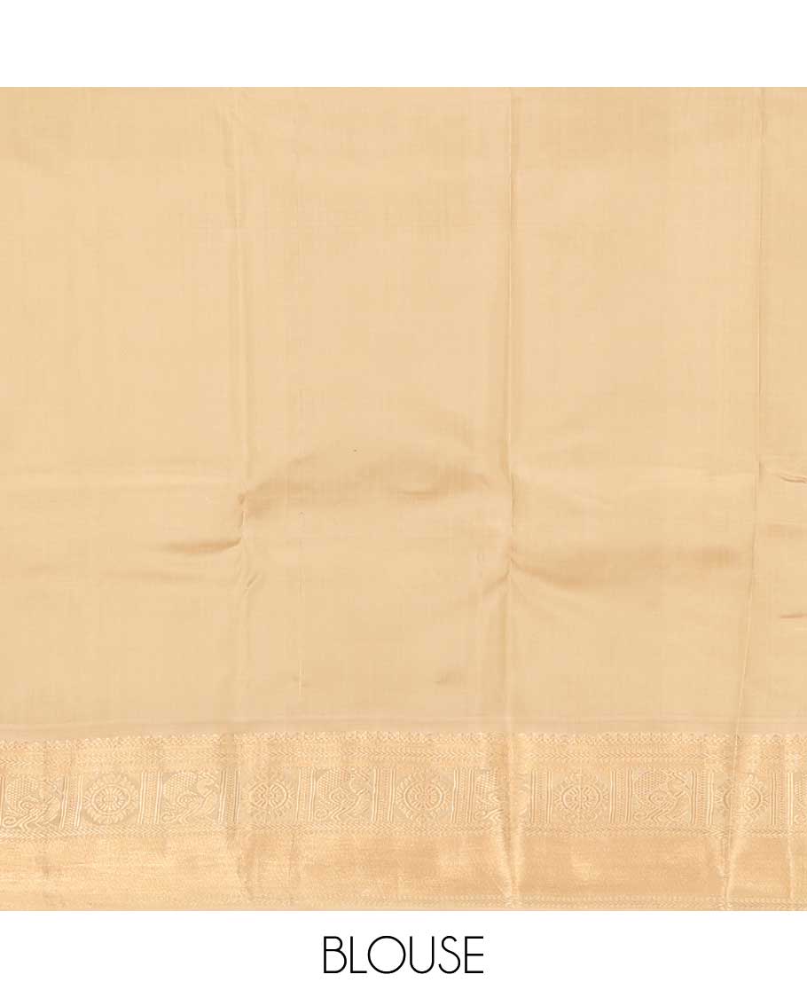 Blue zari kamalam buttas enclosed checked silk saree, contrast border of thilakam mokku, banaras, kathir, and mayil chakram, and jaal pallu