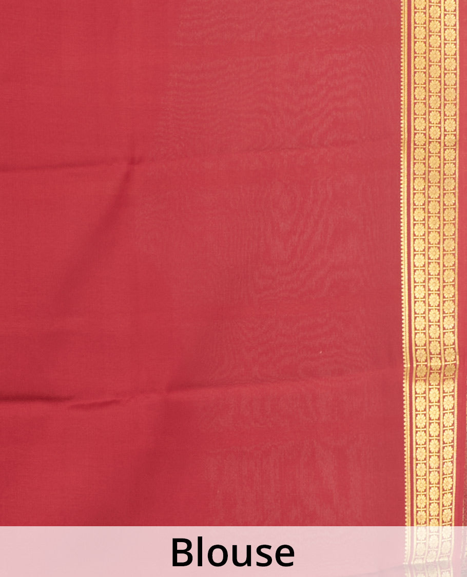 Blue Plain Mysore Silk Saree, Complemented by a Contrast Traditional Zari Design Border, Zari Striped Pallu, and Paired with a Contrast Blouse