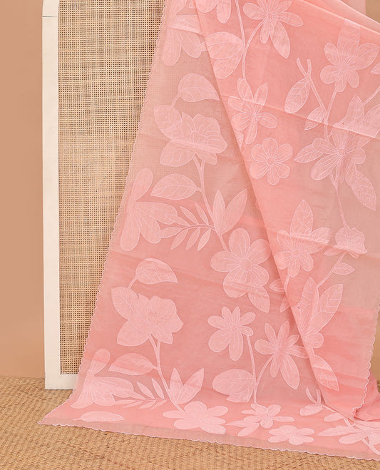 Borderless pink floral embroidey organza saree