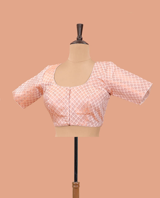 Peach leaf jacquard front-back round neck elbow sleeve readymade blouse