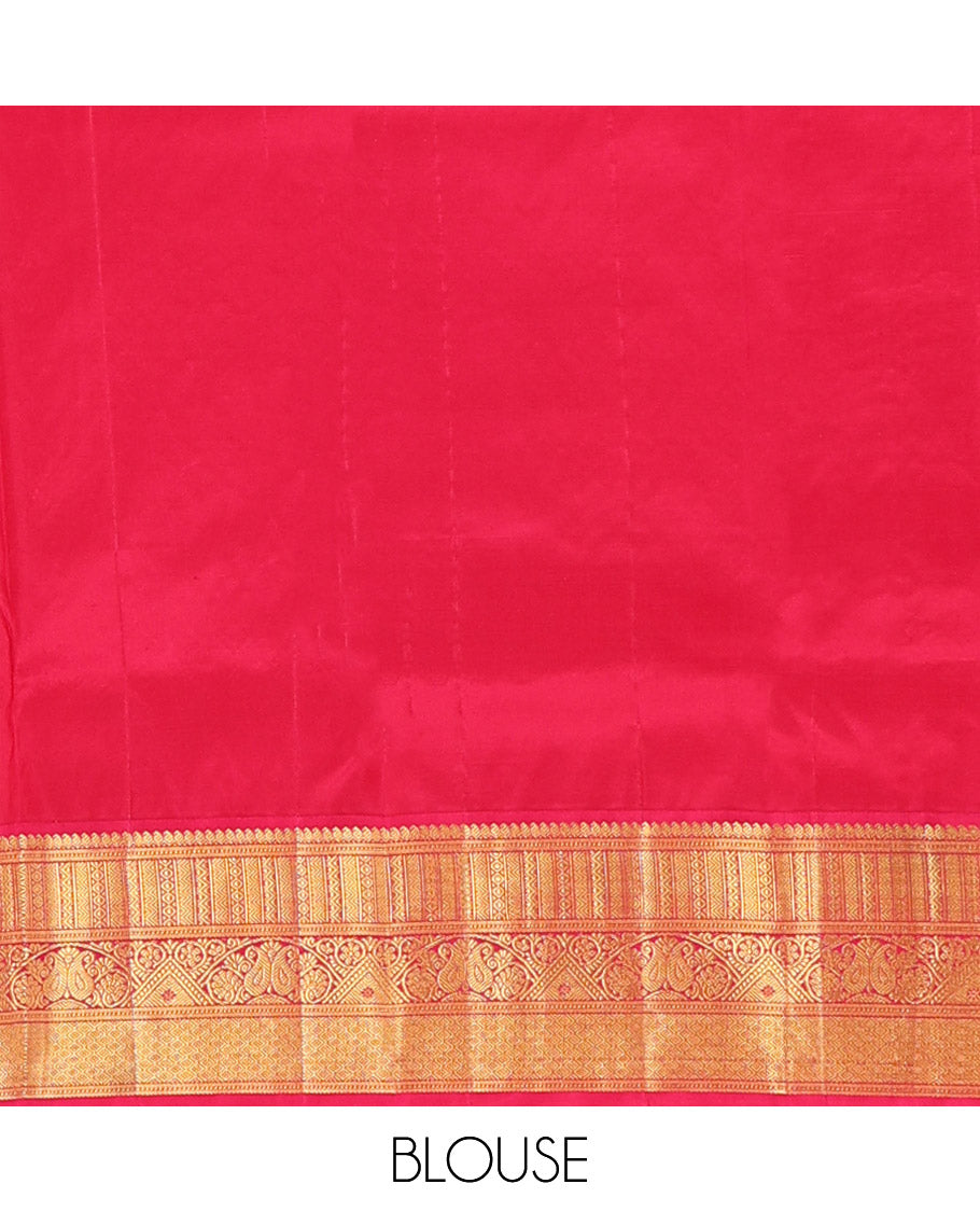 Sandal zari buttas Bangalore silk saree, contrast traditional zari design border, and intricate pallu