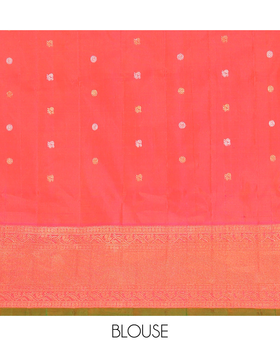 Baby blue mayil chakram buttas gadwal silk saree, contrast border of rekku, mayil, and kodi visiry designs, and intricate pallu