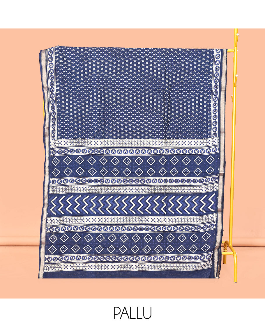 Purple Mul Mul Cotton Saree, Enriched with Ikat Buttas, Contrast Kalamkari Floral-Peacock Border, Kalamkari Printed Pallu, and a Contrast Blouse