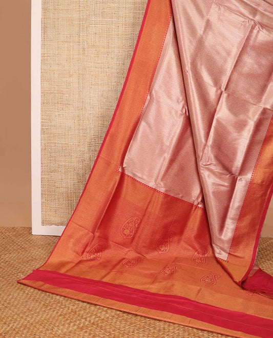 Light Pink jacquard softy saree with contrast zari design border & floral design pallu