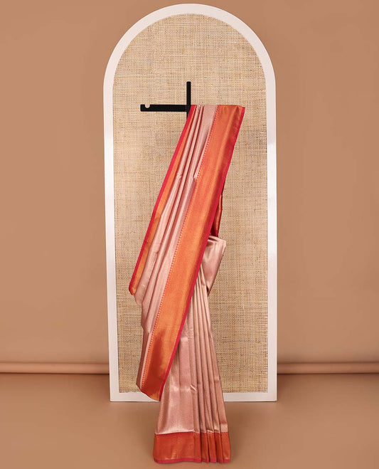 Light Pink jacquard softy saree with contrast zari design border & floral design pallu