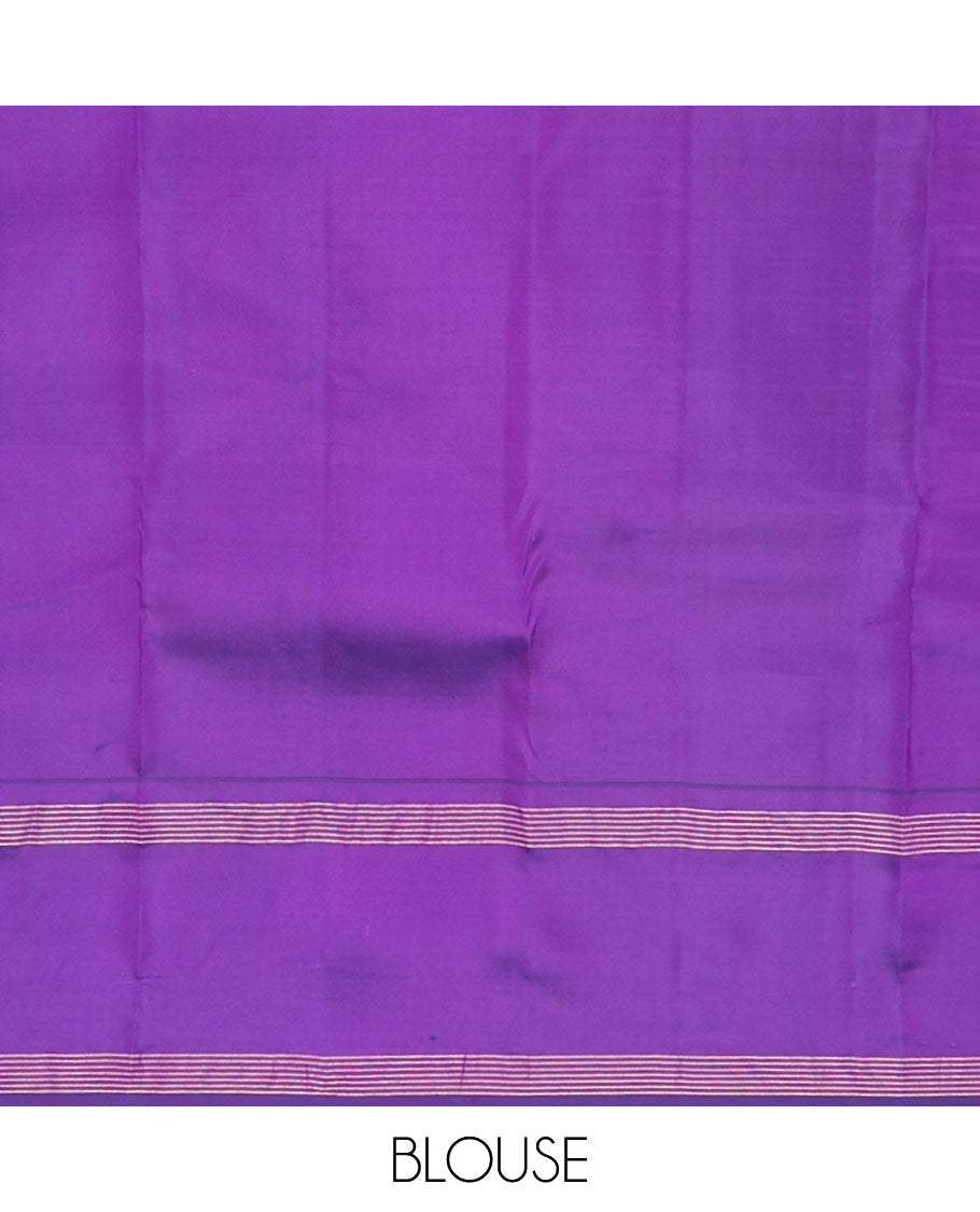 Violet striped silk saree with self rettai pettu zari border & checked design pallu