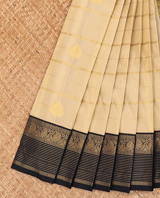Black  zari checked gift saree, contrast traditional zari design border, and jaal pallu
