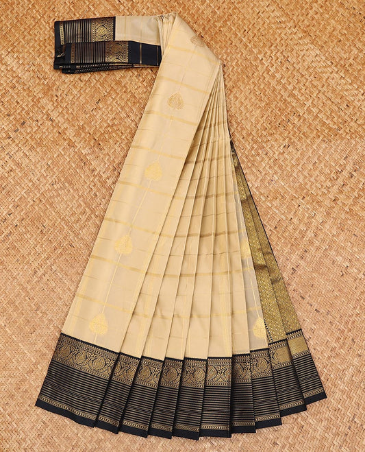 Black  zari checked gift saree, contrast traditional zari design border, and jaal pallu