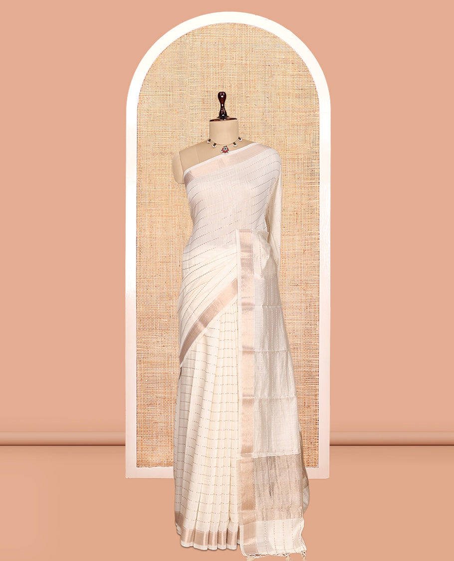 Off-White Assam Silk Saree