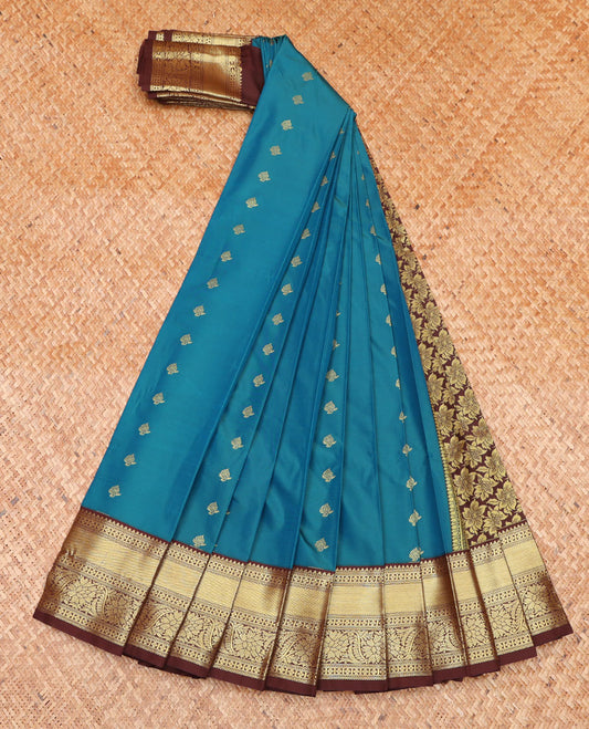 Blue Budget Silk Saree, Detailed with Zari Buttas on Its Body, Complemented by a Contrast Traditional Zari Design Border, Pallu Steeped with Flower Buttas, and Paired with a Contrast Blouse