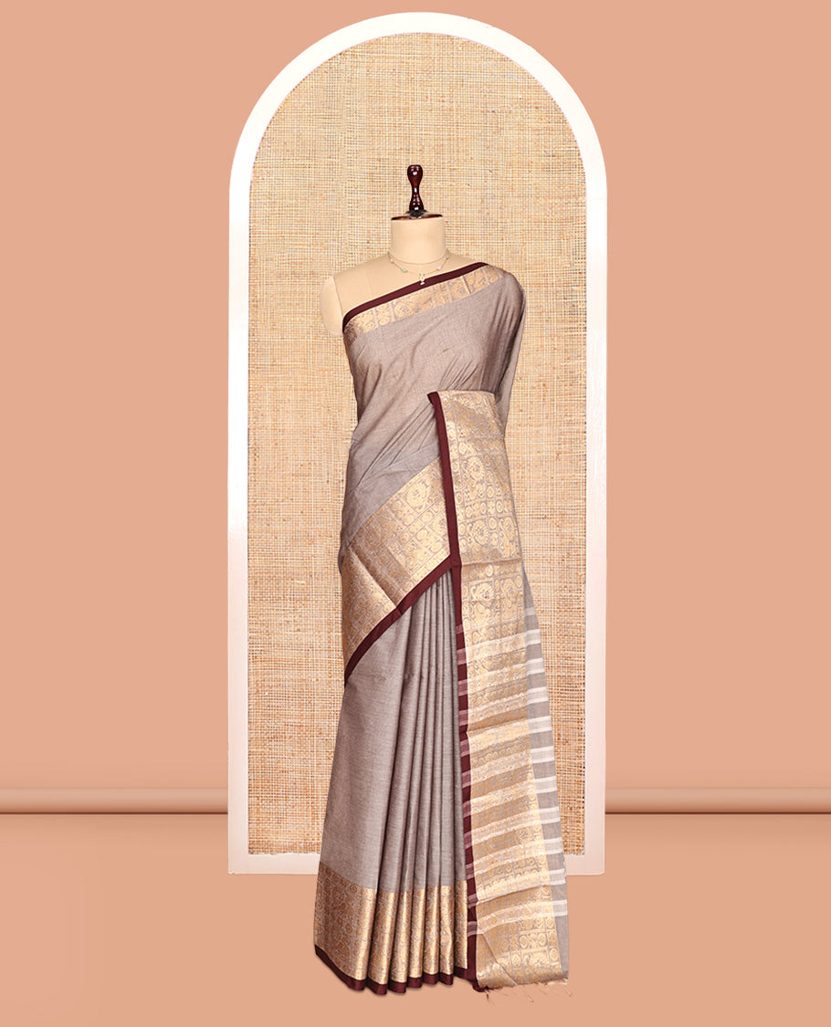 Grey Plain Chettinad Cotton Saree