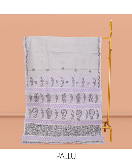 Grey Lucknowi Chikankari Saree
