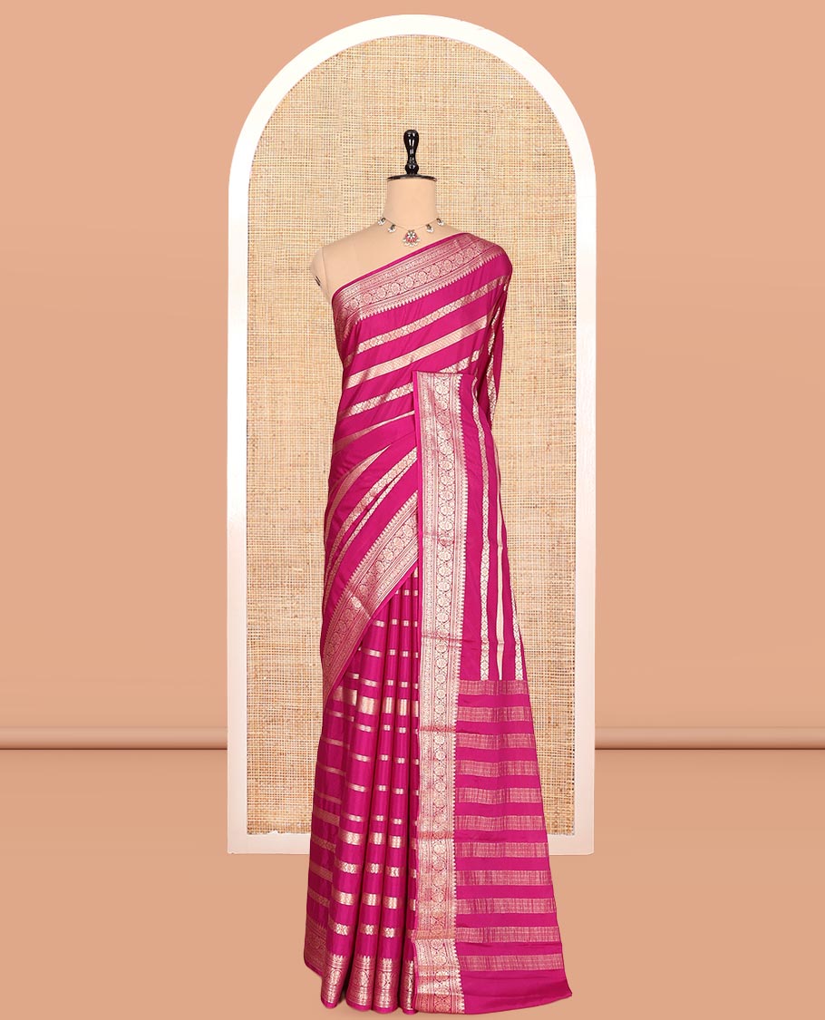 Magenta Zari Design Mysore Silk Saree, a Traditional Zari Border, Zari Striped Pallu, and a Matching Blouse