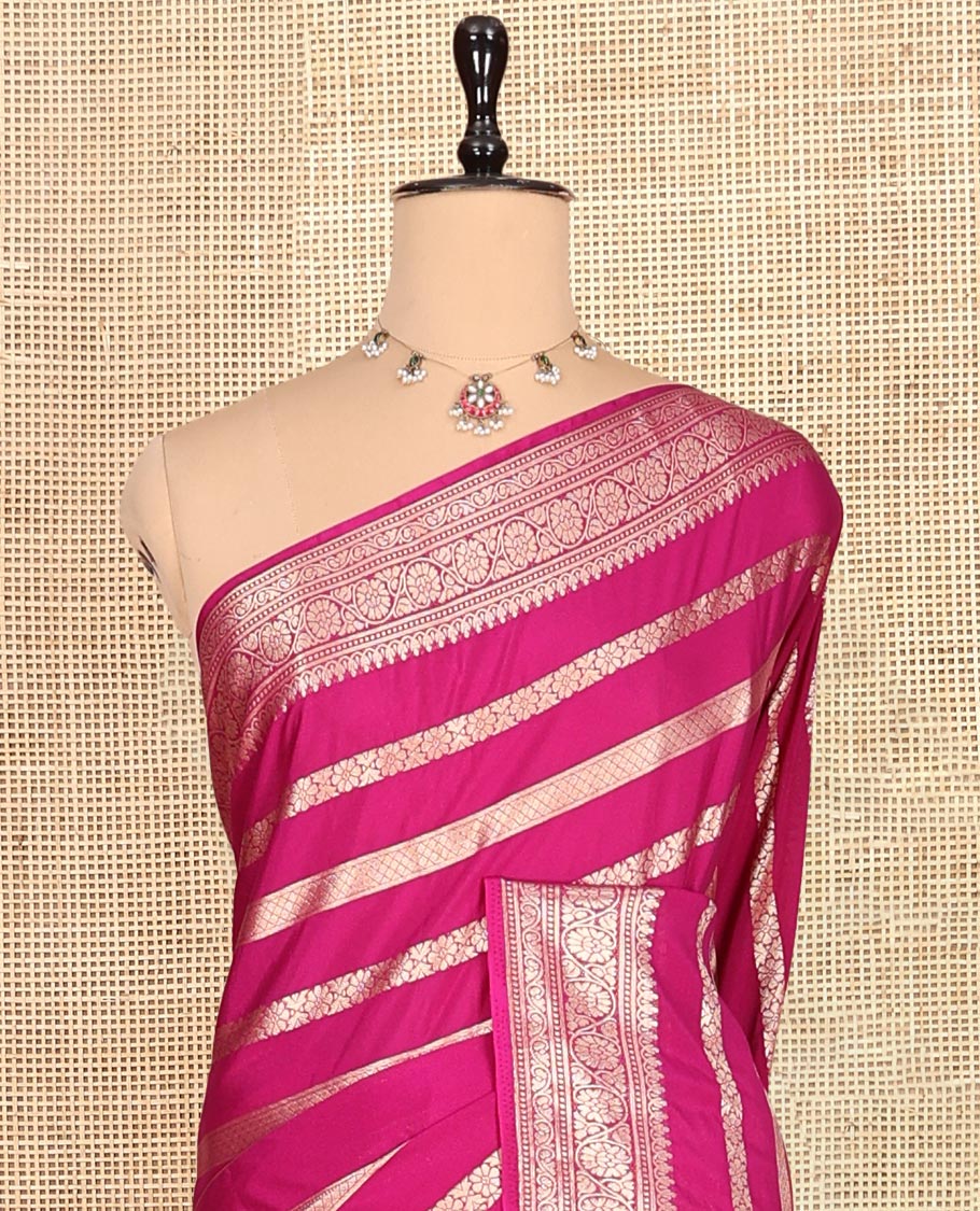 Magenta Zari Design Mysore Silk Saree, a Traditional Zari Border, Zari Striped Pallu, and a Matching Blouse