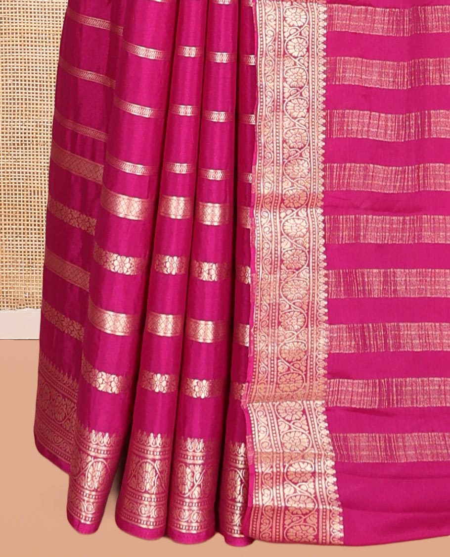 Magenta Zari Design Mysore Silk Saree, a Traditional Zari Border, Zari Striped Pallu, and a Matching Blouse